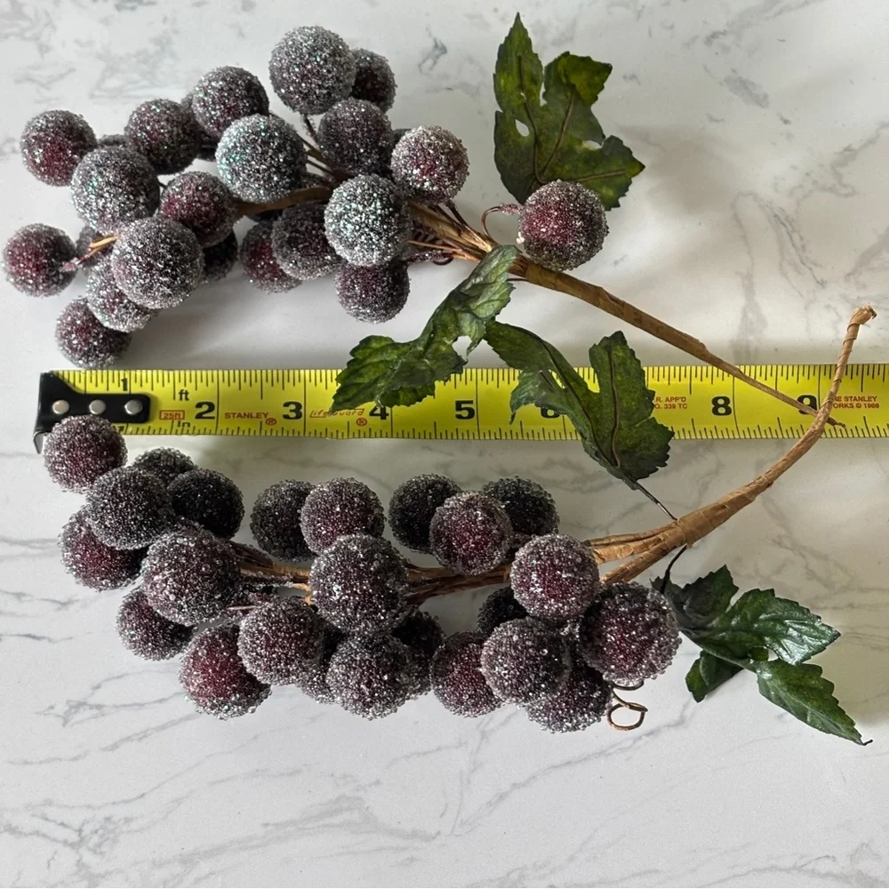 Set of two artificial beaded/ sugared grapes in purples